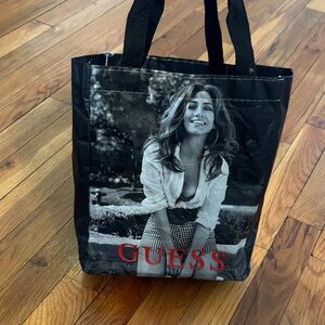 GUESS Black Tote with Red Logo and Monochrome Photo Panel